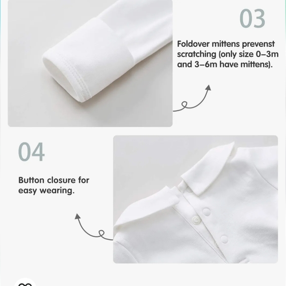 peterpan collar Bodysuit 100% Cotton Romper 0M-3M - Picture 4 of 7